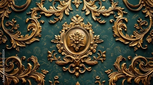 Obraz Ornate gold design on teal background