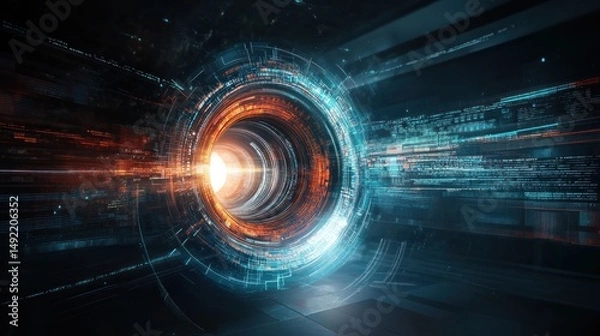 Obraz Futuristic tunnel with digital interface