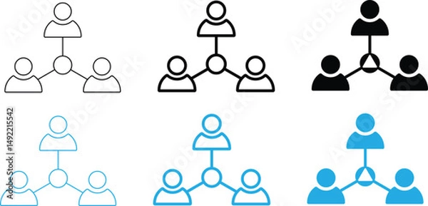 Obraz Business Teamwork and Hierarchy Icon Set – Leadership and Organization Structure Symbols in Outline and Filled Styles, Vector Illustration for Corporate, Network, and Management Concepts"