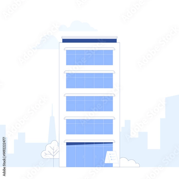 Obraz Suburb city street with apartments houses and shop buildings horizontal background. City view with house facades. Abstract architecture modern cityscape panorama. Vector illustration in flat style