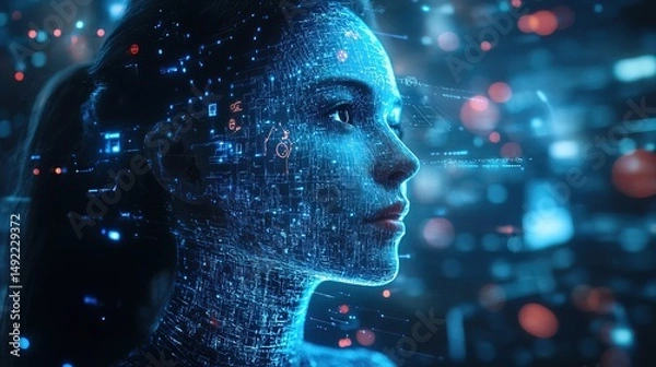 Obraz A holographic virtual assistant managing an AI-driven digital network