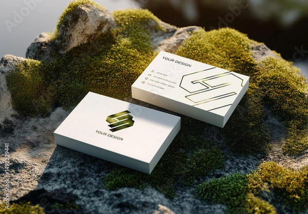 Obraz Two Business Card Stacks In A Natural Environment Mockup