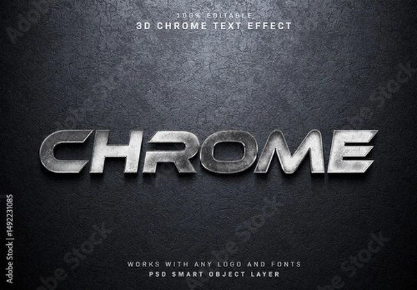Fototapeta Chrome Text Mockup With 3D Detailled Texture Effect 