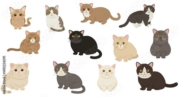 Fototapeta Feline Friends: A Colorful Collection AI Generated