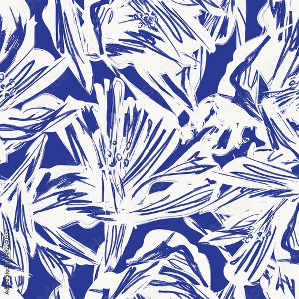 Fototapeta Blue Abstract Floral Seamless Pattern Design