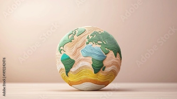 Fototapeta Colorful globe made of layered materials, showcasing continents in vibrant hues, symbolizing global unity and diversity