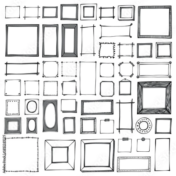 Fototapeta Frame Doodle vector set. Drawing sketch illustration hand drawn line eps10