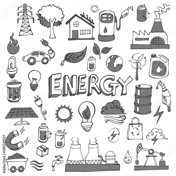 Obraz Ecology Related Doodle vector set. Drawing sketch illustration hand drawn line eps10