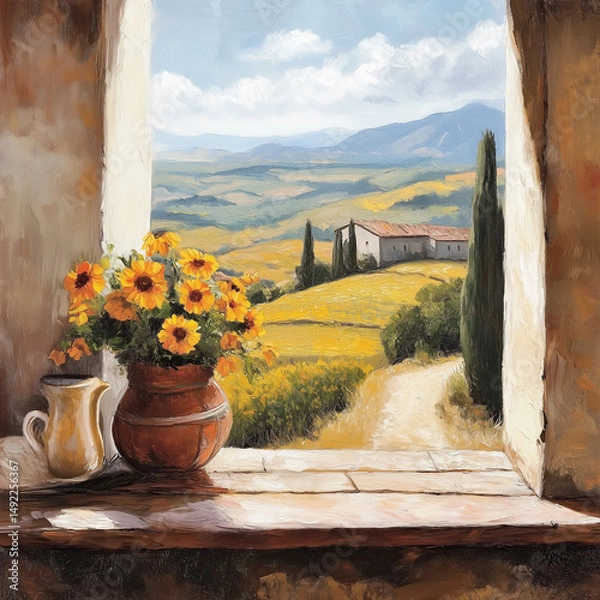 Fototapeta Window view of  the Tuscany