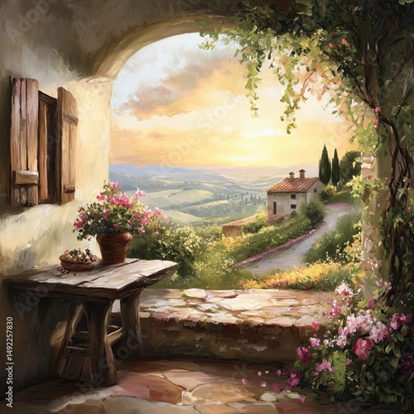 Fototapeta Tuscanian landscape at sundown