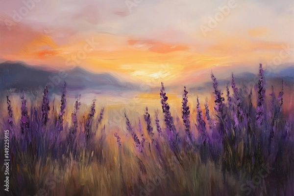 Fototapeta Lavender field at sundown