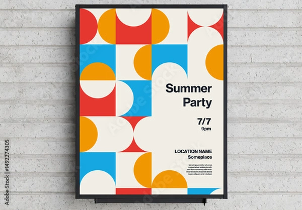 Fototapeta Summer Party Poster Template with Retro Geometric Pattern