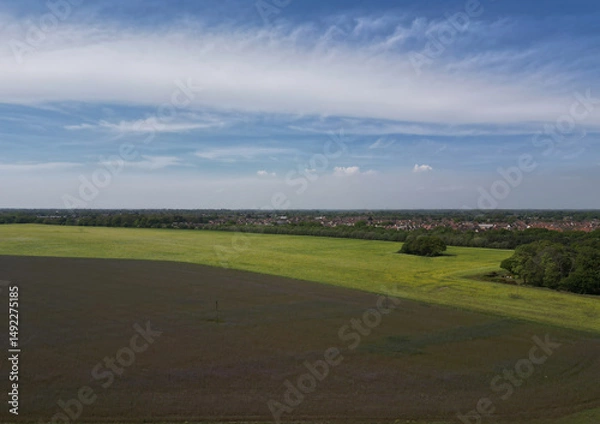 Fototapeta An aerial view of open fields near Ipswich, Suffolk, UK