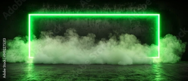 Fototapeta Vibrant colored technology is symbolized by a green neon light display icon in a 3D render, isolated against a black background