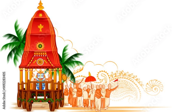 Obraz illustration of Lord Jagannath, Balabhadra and Subhadra on annual Rathayatra in Odisha festival background