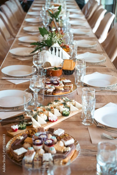 Obraz Beautiful Table Set for Dinner with Flowers