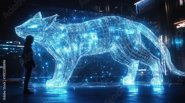 Obraz A glowing futuristic pet companion following a metaverse user