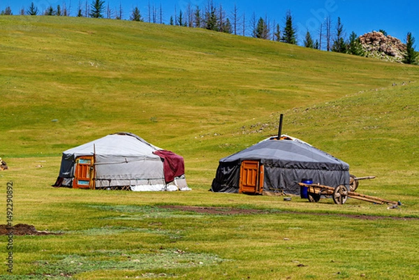 Fototapeta Mongolian Yurt and Camp of nomadic people