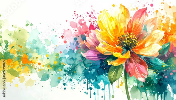Obraz A vibrant watercolor painting of a colorful flower with splashes of color.