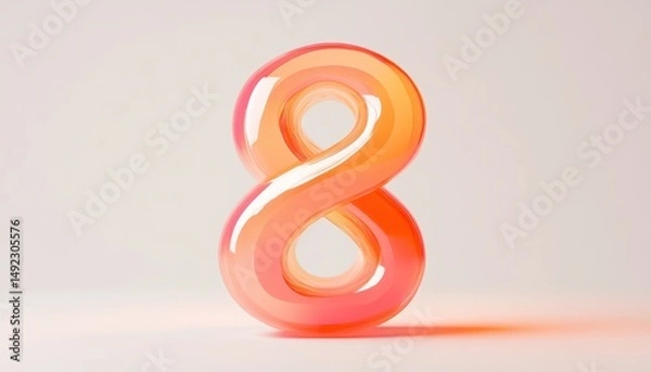 Fototapeta Dynamic orange number 8 abstract art display minimalist studio environment creative perspective