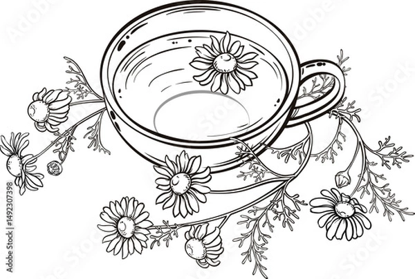 Obraz Сup of Chamomile Tea Outline Illustration.