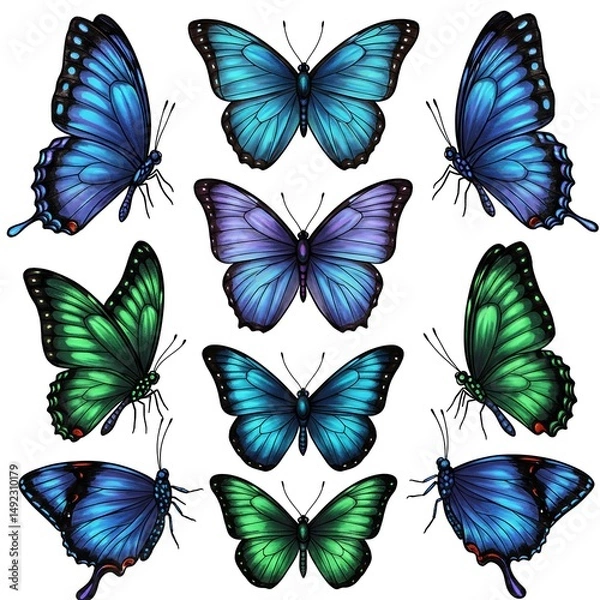 Fototapeta Jewel-Toned Flutter: A Butterfly Ballet AI Generated