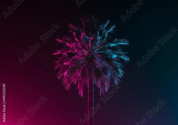 Fototapeta Neon Palm Nocturne AI Generated
