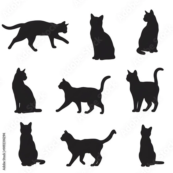Fototapeta Feline Silhouettes: A Nine-Lives Collection AI Generated