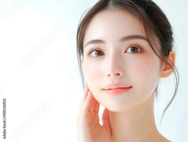 Obraz 肌が美しい日本人の若い女性。美容広告デザインに最適な人物素材