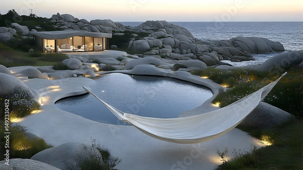 Obraz Seaside tranquility: a luxurious retreat blending nature with modern architecture