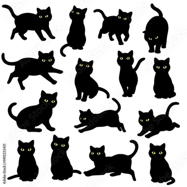 Fototapeta Midnight Feline Poses AI Generated