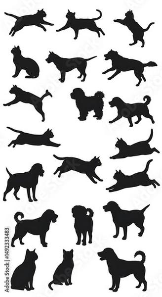 Fototapeta Shadow Play: Canine & Feline Silhouettes AI Generated