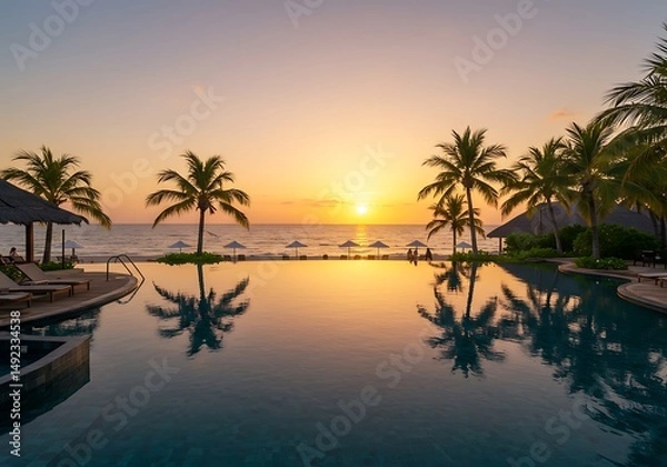 Fototapeta Sunset Serenity: Tropical Reflections AI Generated