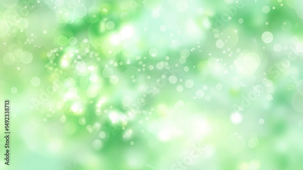 Obraz 春の新緑の木漏れ日とボケと光の背景デザイン。自然やエコを感じるグリーンの抽象的なテクスチャ