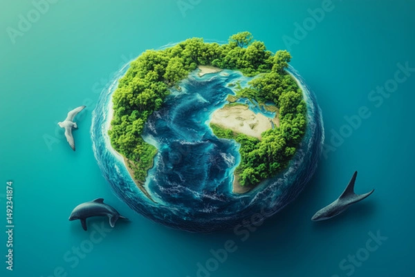 Obraz World environment and Earth Day concept with colorful globe and eco friendly enviroment.