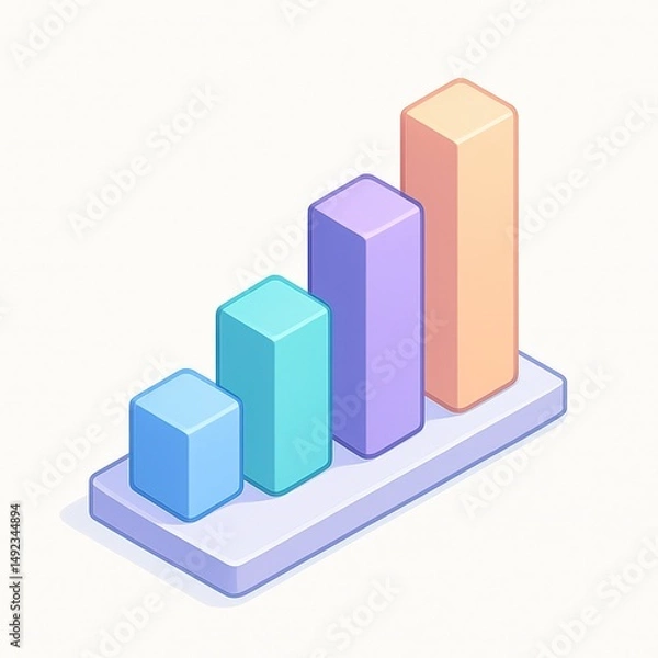 Obraz 3D Bar Chart Icon in Pastel Colors for Data and Business Analytics