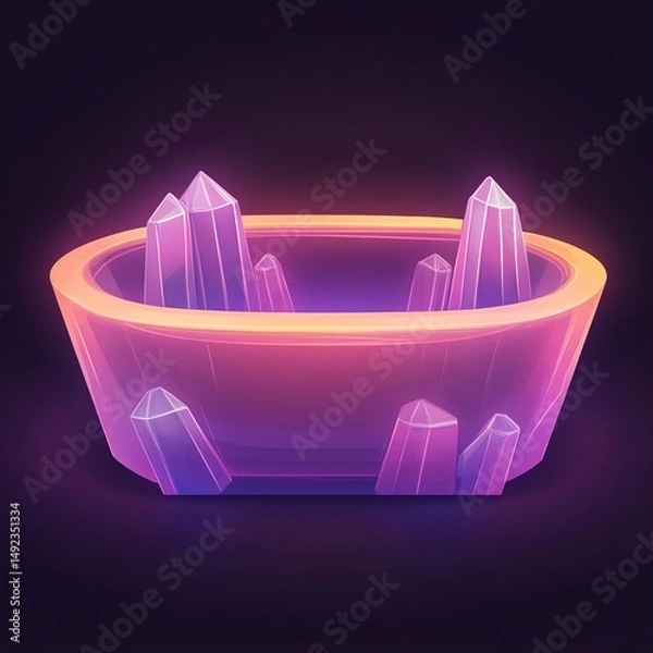 Fototapeta Luminous Neon Bathtub with Crystal Pattern: High-End Chinese Aesthetic Game Icon. Abstract Commercial Background Featuring Glowing Interior on Dark Background. Creative Design Element for Posters, Ban