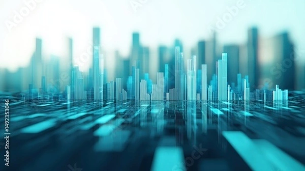 Fototapeta Abstract Urban Skyline with Digital Elements Representing Technology and Modernity in a Futuristic Setting