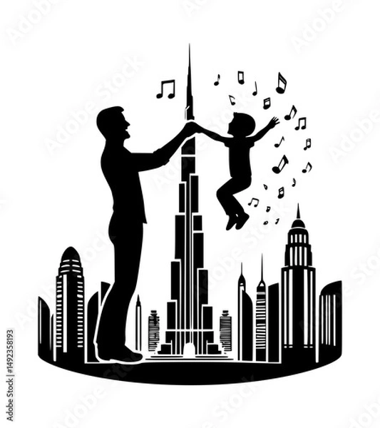 Fototapeta Father Playing with His Child Vector Design