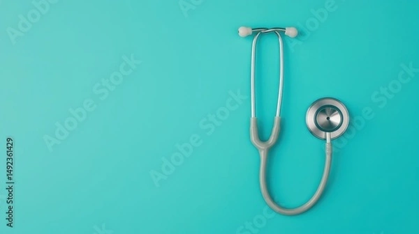 Fototapeta Stethoscope on Turquoise Background for Healthcare and Medical Concepts in Modern Design