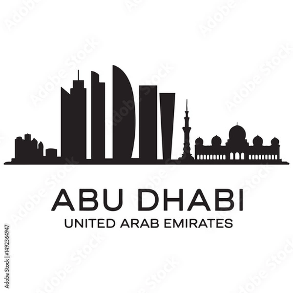 Obraz Abu Dhabi skyline horizontal banner. Black Abu Dhabi, United Arab Emirates. Vector template for your design. Vector black silhouette. with white background