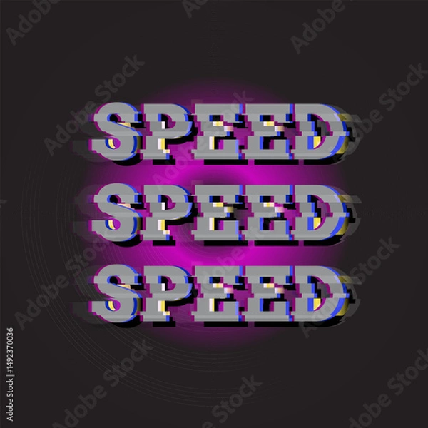 Obraz Glitch distorted background vector data signal. art poster word speed. Black, purple colors art project. Editable illustration.