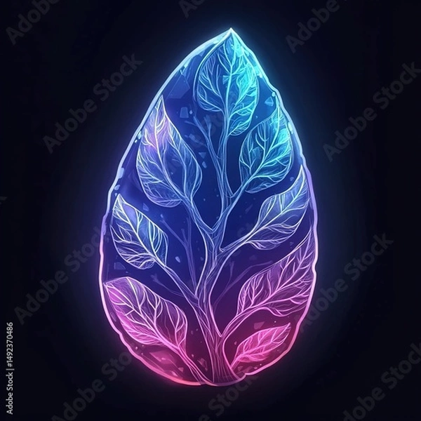 Fototapeta Radiant Crystal Forest Memory: Neon-Illuminated Abstract Commercial Background with High-End Chinese Aesthetic Game Icon. Glowing Mural Ornament on Dark Canvas for Poster Design, Banners, and Digital 