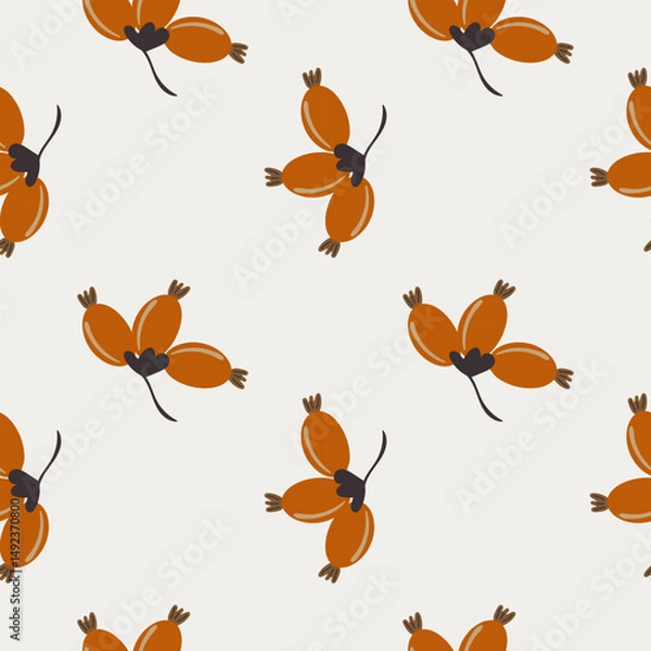 Obraz Rosehip berry pattern on print. Sample for printing on wrapping paper, wallpaper, upholstery fabric. Seamless pattern in autumn shades. Fragment of the general canvas. Hand drawn. Vector illustration