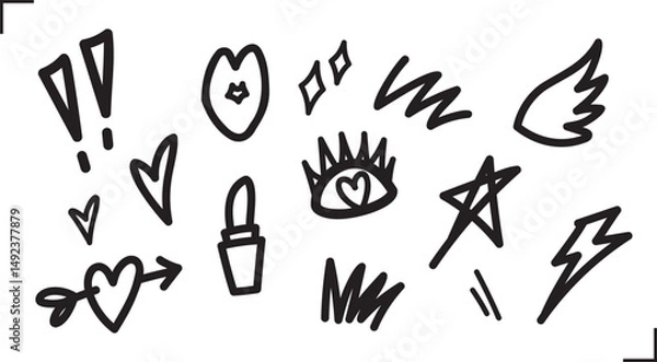 Obraz hand drawn fashionable doodle style graphic element vector set for decorating fashion artwork 
