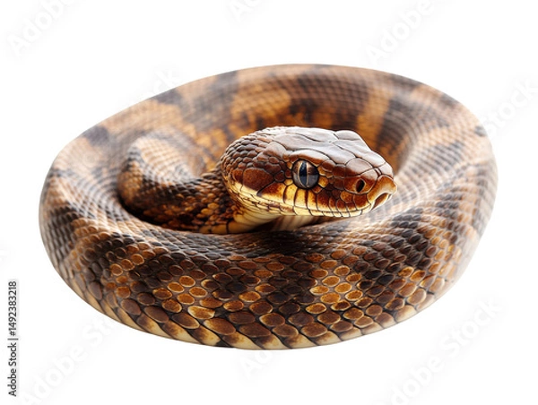 Obraz Coiled brown snake with detailed scales and sharp eyes resting calmly