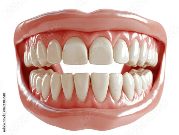 Obraz Healthy human teeth and gums close up with natural white teeth and pink gums