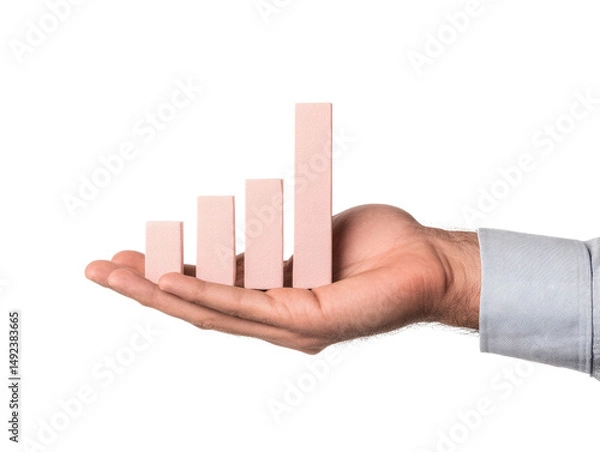 Obraz Hand holding pink bar chart with increasing growth concept on transparency background