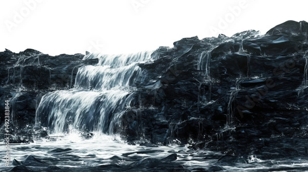 Obraz Waterfall with flowing water over dark rocks creating peaceful natural scene
