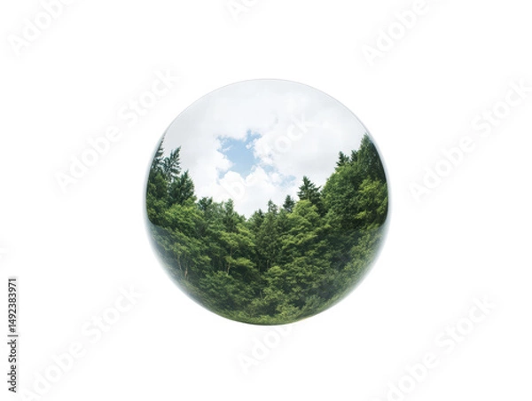 Obraz Forest trees sky clouds nature green reflection sphere environment landscape